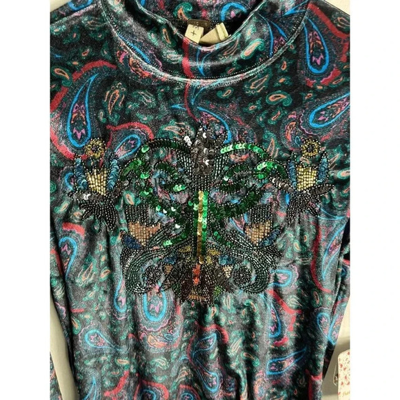 Free People Womens L'amour Tee Embellished Front Bell Cuffs Blouse Black Top M - Picture 7 of 12